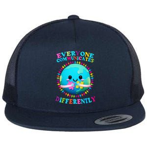 Everyone Communicated Differently Autism Awareness Acceptance Flat Bill Trucker Hat