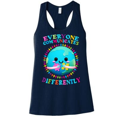 Everyone Communicated Differently Autism Awareness Acceptance Women's Racerback Tank