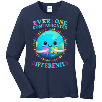 Everyone Communicated Differently Autism Awareness Acceptance Ladies Long Sleeve Shirt