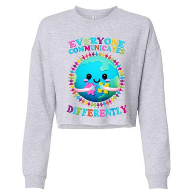 Everyone Communicated Differently Autism Awareness Acceptance Cropped Pullover Crew