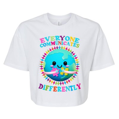 Everyone Communicated Differently Autism Awareness Acceptance Bella+Canvas Jersey Crop Tee