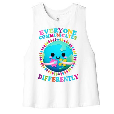 Everyone Communicated Differently Autism Awareness Acceptance Women's Racerback Cropped Tank