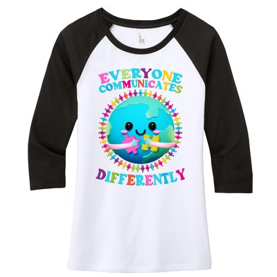 Everyone Communicated Differently Autism Awareness Acceptance Women's Tri-Blend 3/4-Sleeve Raglan Shirt