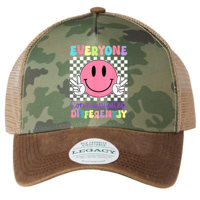 Everyone Communicates Differently Autism Awareness Teacher Legacy Tie Dye Trucker Hat