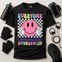 Everyone Communicates Differently Autism Awareness Teacher Cooling Performance Crew T-Shirt