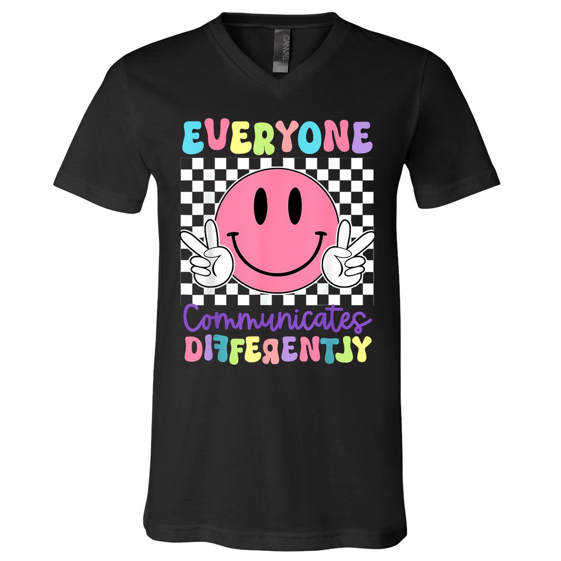 Everyone Communicates Differently Autism Awareness Teacher V-Neck T-Shirt