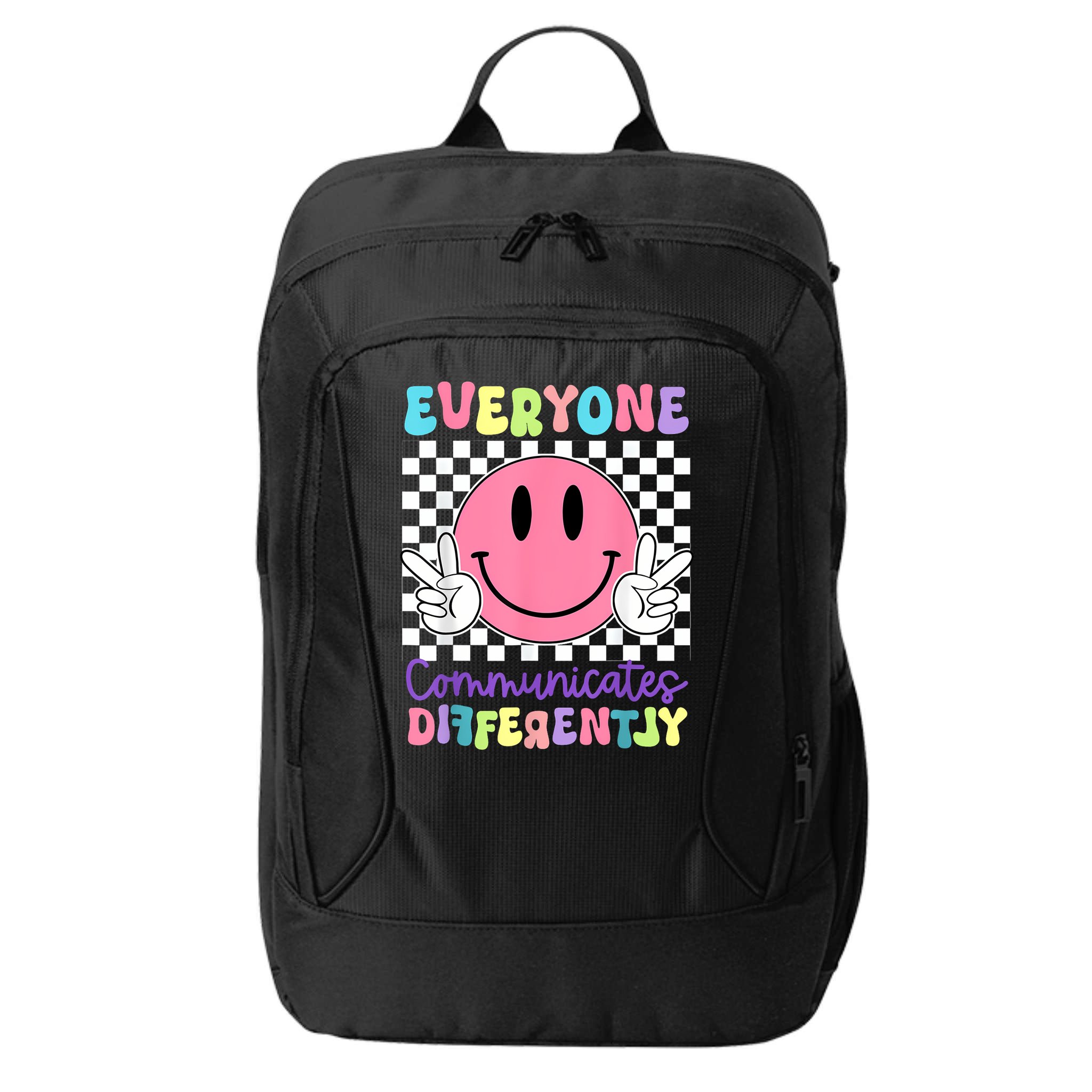 Everyone Communicates Differently Autism Awareness Teacher City Backpack