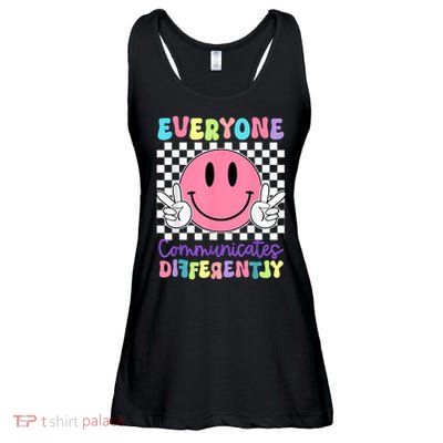 Everyone Communicates Differently Autism Awareness Teacher Ladies Essential Flowy Tank