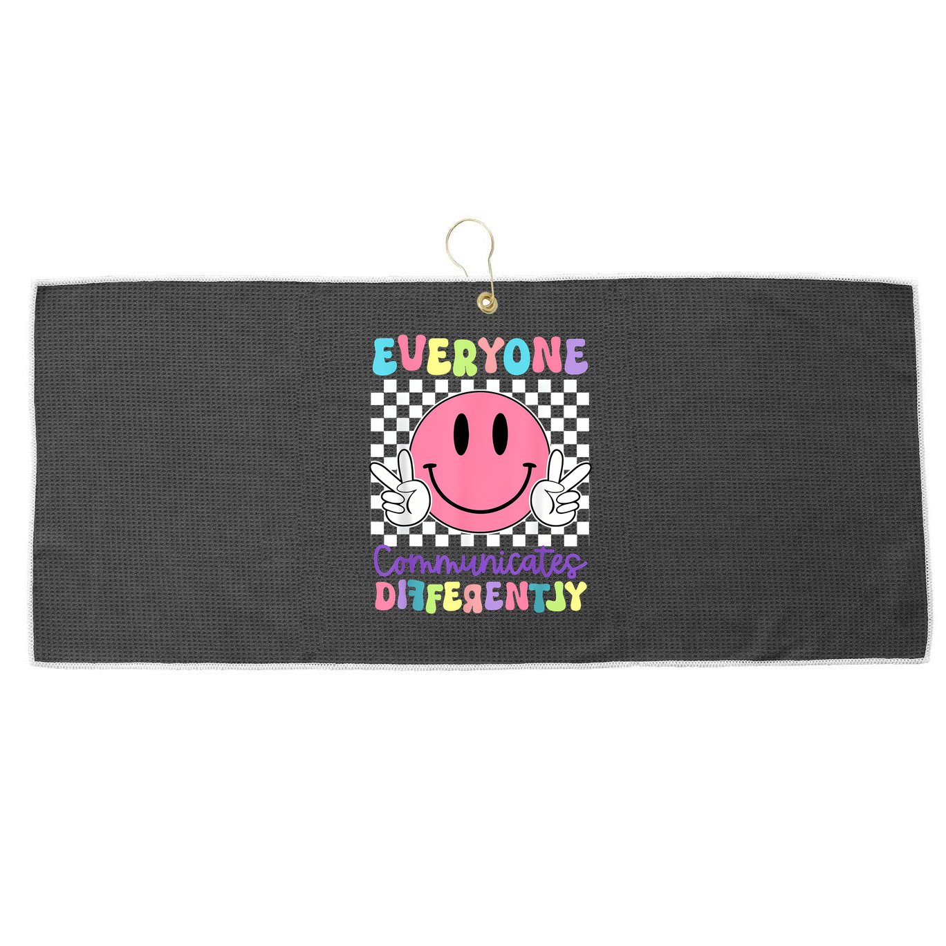 Everyone Communicates Differently Autism Awareness Teacher Large Microfiber Waffle Golf Towel