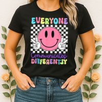 Everyone Communicates Differently Autism Awareness Teacher Womens T-Shirt
