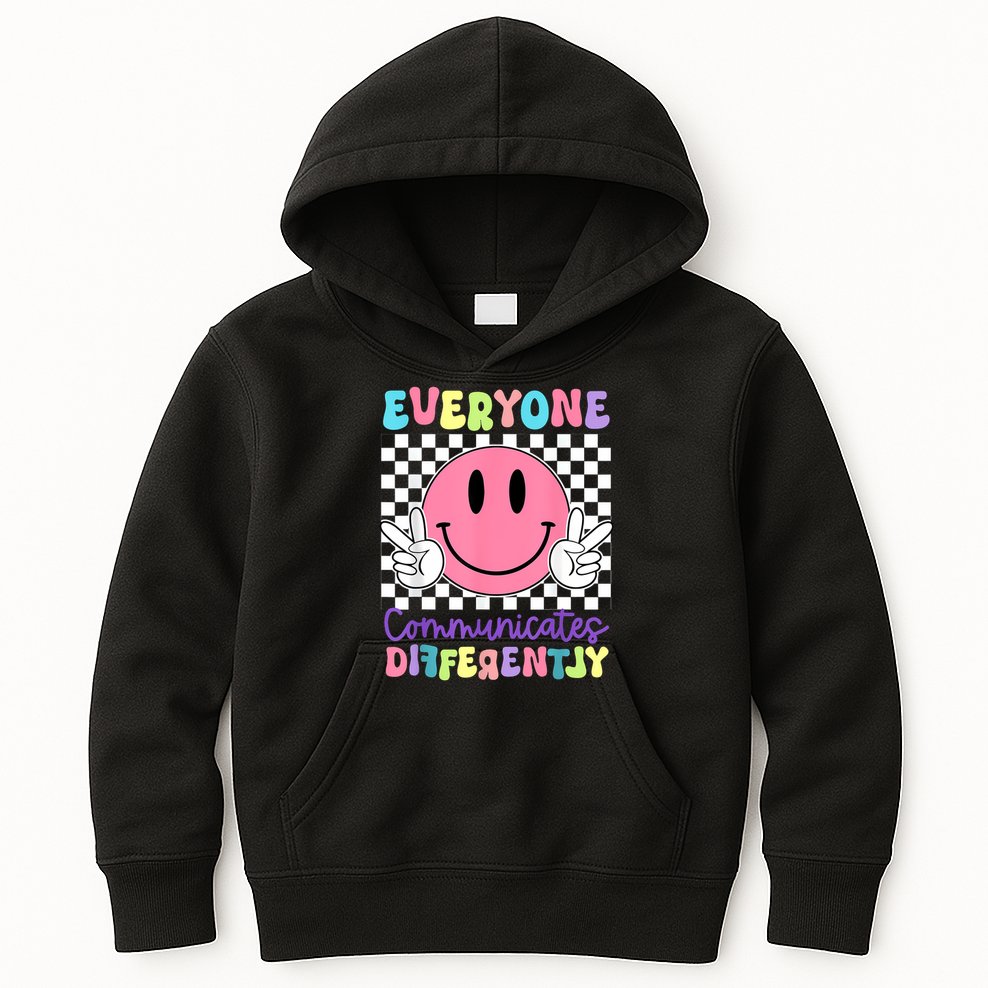 Everyone Communicates Differently Autism Awareness Teacher Kids Hoodie
