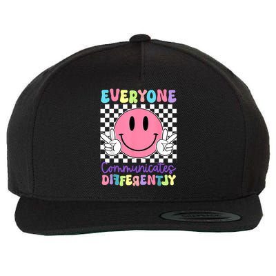Everyone Communicates Differently Autism Awareness Teacher Wool Snapback Cap