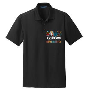 Everyone Communicate Differently Autism Awareness Day Dry Zone Grid Polo