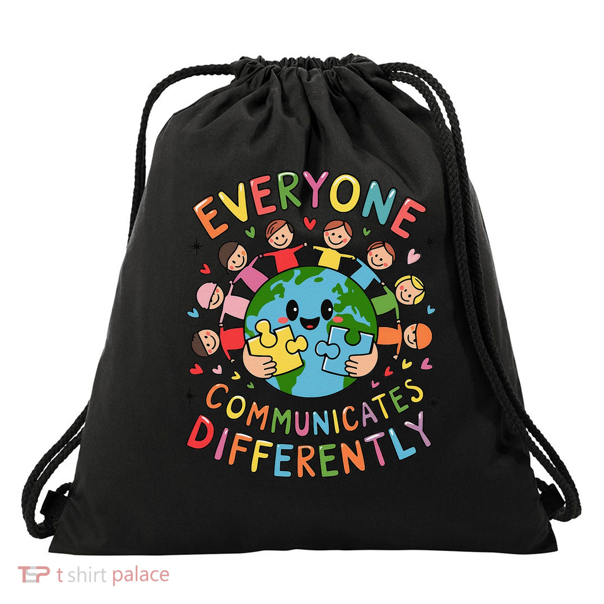 Everyone Communicates Differently Autism Teacher Drawstring Bag