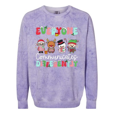 Everyone Communicate Differently Speech Therapy Christmas Colorblast Crewneck Sweatshirt