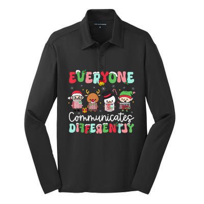 Everyone Communicate Differently Speech Therapy Christmas Silk Touch Performance Long Sleeve Polo