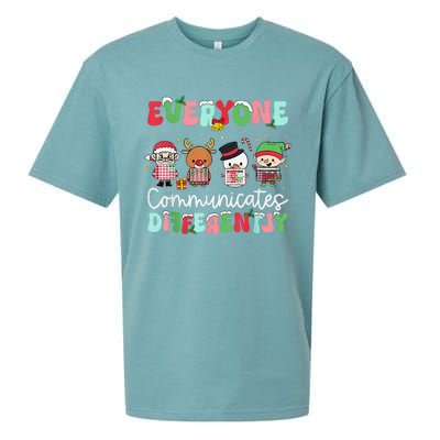 Everyone Communicate Differently Speech Therapy Christmas Sueded Cloud Jersey T-Shirt