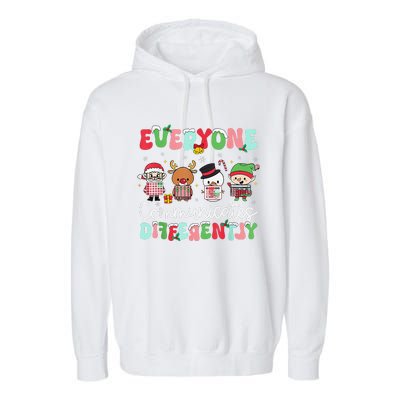 Everyone Communicate Differently Speech Therapy Christmas Garment-Dyed Fleece Hoodie