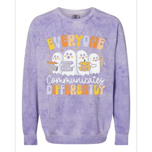 Everyone Communicates Differently Halloween Teacher Colorblast Crewneck Sweatshirt