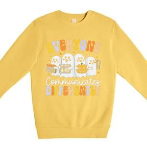 Everyone Communicates Differently Halloween Teacher Premium Crewneck Sweatshirt