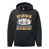 Everyone Communicates Differently Halloween Teacher Performance Fleece Hoodie