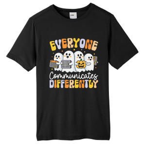 Everyone Communicates Differently Halloween Teacher Tall Fusion ChromaSoft Performance T-Shirt