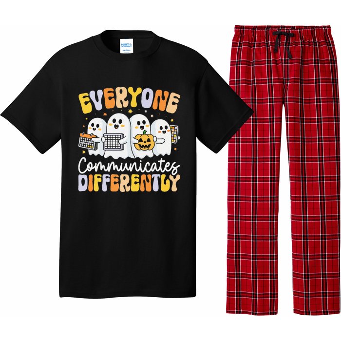 Everyone Communicates Differently Halloween Teacher Pajama Set