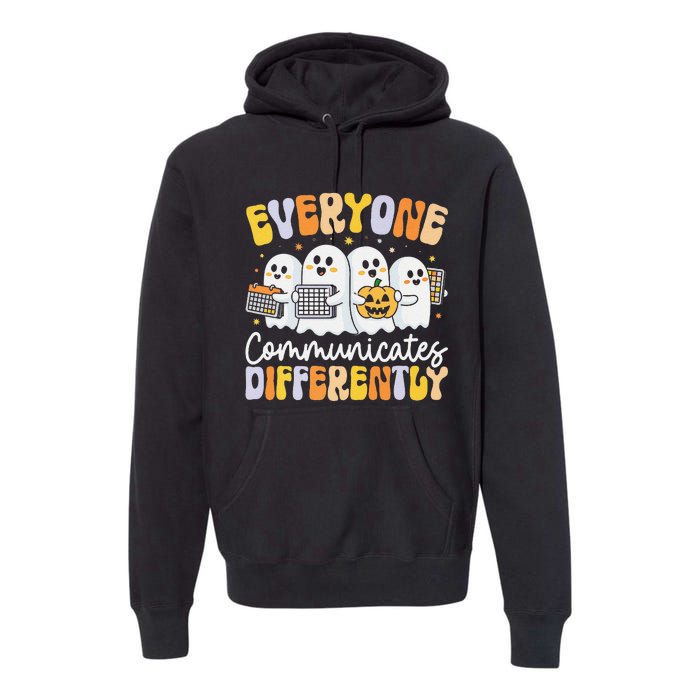 Everyone Communicates Differently Halloween Teacher Premium Hoodie