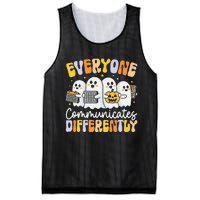 Everyone Communicates Differently Halloween Teacher Mesh Reversible Basketball Jersey Tank