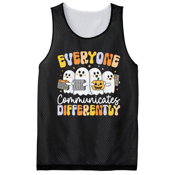 Everyone Communicates Differently Halloween Teacher Mesh Reversible Basketball Jersey Tank