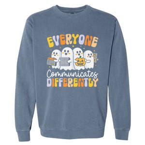 Everyone Communicates Differently Halloween Teacher Garment-Dyed Sweatshirt