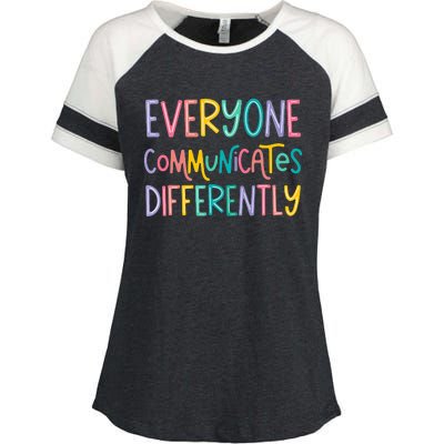 Everyone Communicates Differently Cute Autism Month Enza Ladies Jersey Colorblock Tee