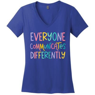 Everyone Communicates Differently Cute Autism Month Women's V-Neck T-Shirt