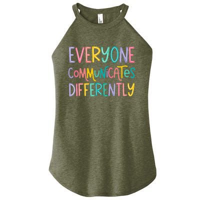 Everyone Communicates Differently Cute Autism Month Women’s Perfect Tri Rocker Tank