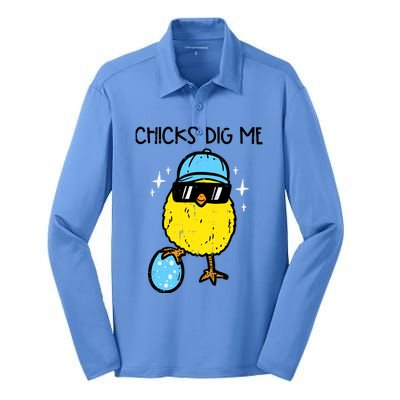 Easter Chicks Dig Me Cute Boy Teens Silk Touch Performance Long Sleeve Polo