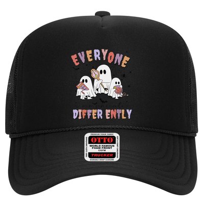 Everyone Communicate Differently Cute Ghost Halloween Autism Trucker Hat