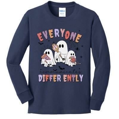 Everyone Communicate Differently Cute Ghost Halloween Autism Kids Long Sleeve Shirt