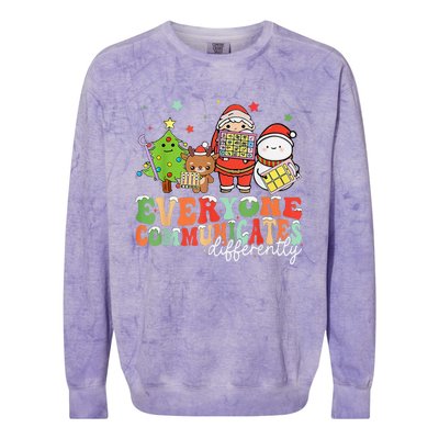 Everyone Communicates Differently Christmas Slp Therapy Colorblast Crewneck Sweatshirt