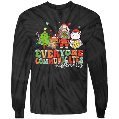 Everyone Communicates Differently Christmas Slp Therapy Tie-Dye Long Sleeve Shirt