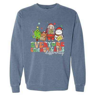 Everyone Communicates Differently Christmas Slp Therapy Garment-Dyed Sweatshirt