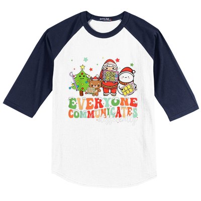 Everyone Communicates Differently Christmas Slp Therapy Baseball Sleeve Shirt