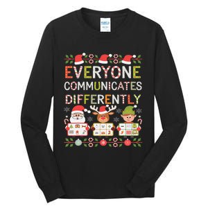 Everyone Communicate Differently Speech Therapy Christmas Tall Long Sleeve T-Shirt