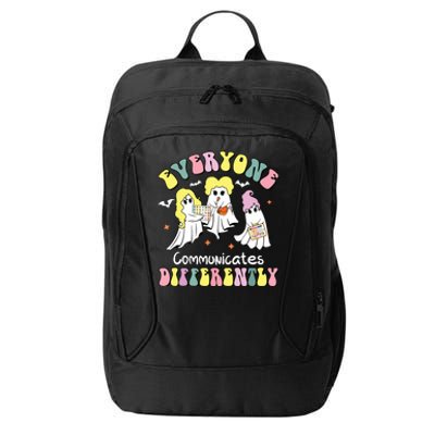 Everyone Communicates Differently Halloween Autism Teacher City Backpack