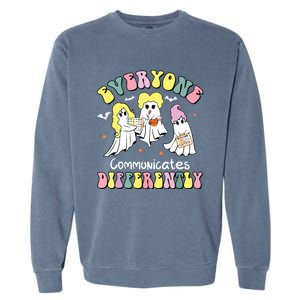 Everyone Communicates Differently Halloween Autism Teacher Garment-Dyed Sweatshirt