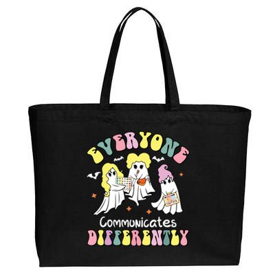 Everyone Communicates Differently Halloween Autism Teacher Cotton Canvas Jumbo Tote