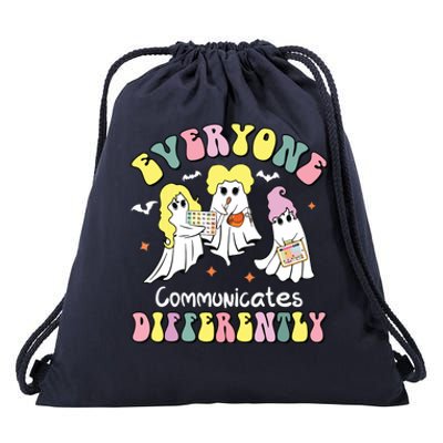 Everyone Communicates Differently Halloween Autism Teacher Drawstring Bag