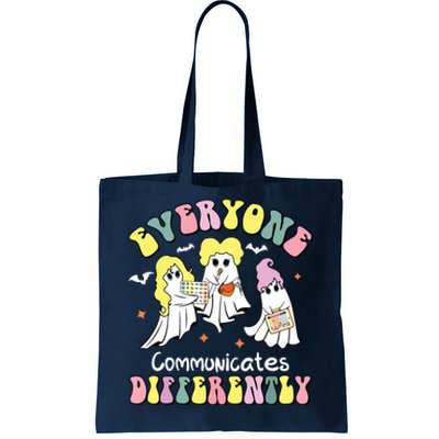 Everyone Communicates Differently Halloween Autism Teacher Tote Bag