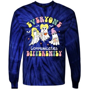 Everyone Communicates Differently Halloween Autism Teacher Tie-Dye Long Sleeve Shirt