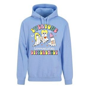 Everyone Communicates Differently Halloween Autism Teacher Unisex Surf Hoodie