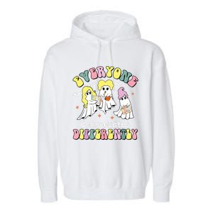 Everyone Communicates Differently Halloween Autism Teacher Garment-Dyed Fleece Hoodie